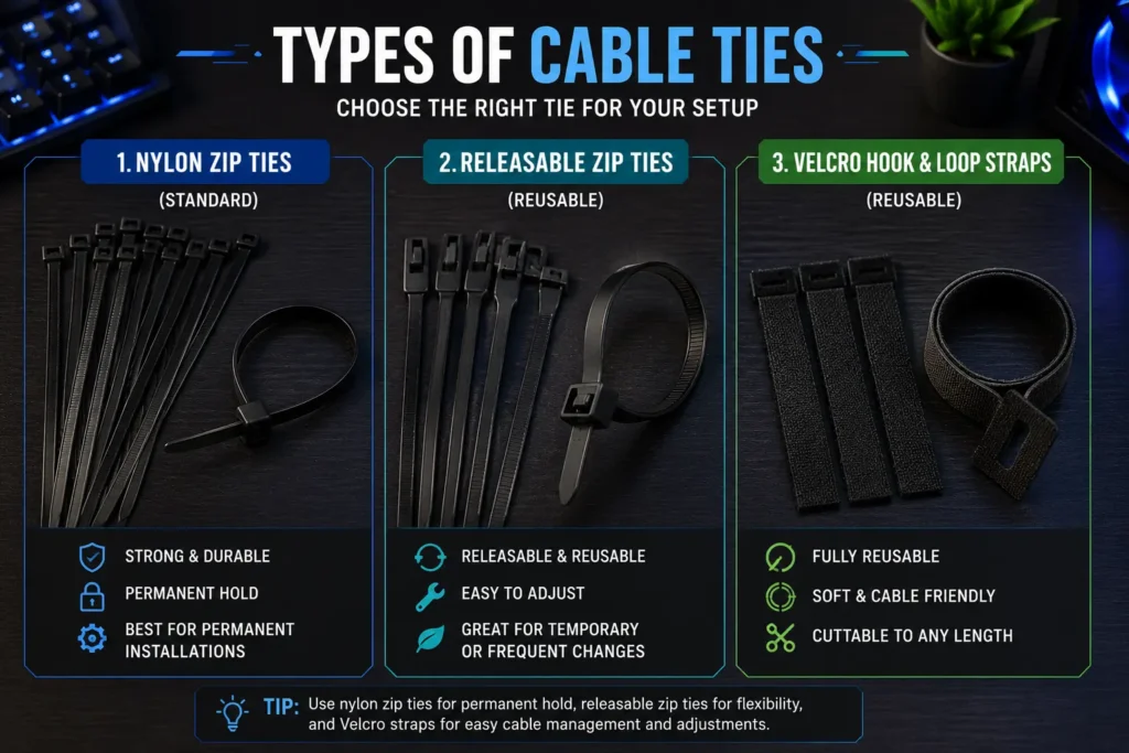types of cable ties zip ties reusable ties and velcro straps