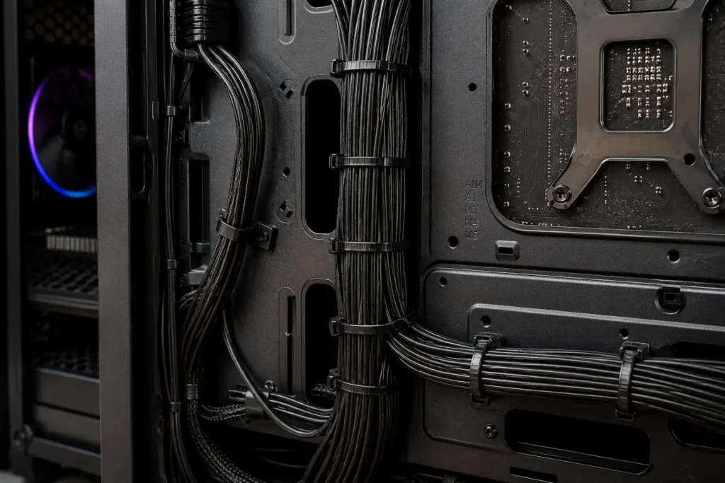zip ties used for secure cable bundling inside pc