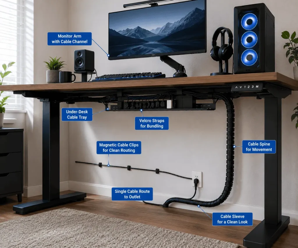 Best cable management accessories used in a clean PC and desk setup