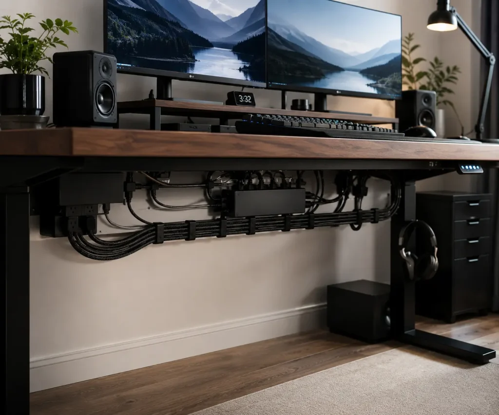 Braided cable sleeves for aesthetics in a clean gaming and home office desk setup
