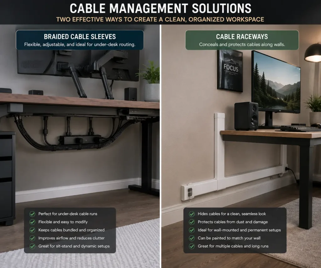 Braided cable sleeves compared with cable raceways for cable management