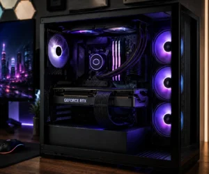 Cable combs used for neat GPU wiring in a custom gaming PC build