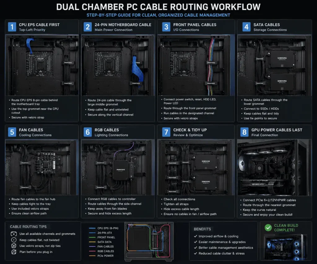 Cable routing order in a dual chamber PC case