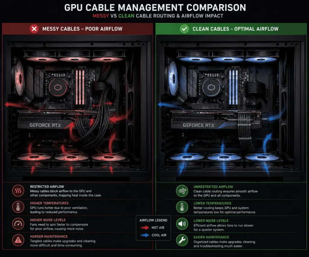 GPU power cable routing for better airflow in a dual chamber PC case