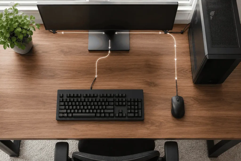 Planning the shortest cable route for a wired keyboard and mouse
