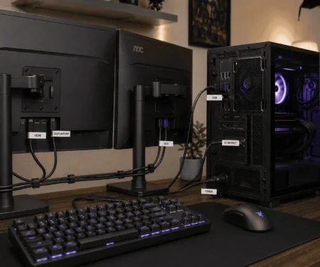 Labeling PC cables for easy troubleshooting in a gaming computer setup