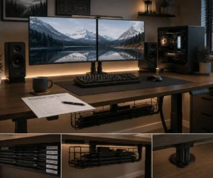 Maintenance checklist for organized PC wiring in a clean computer workspace