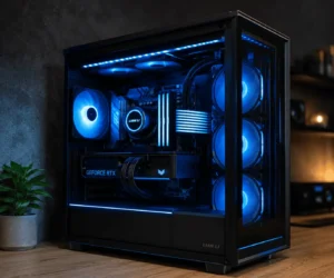 RGB controller cable management inside a gaming PC case