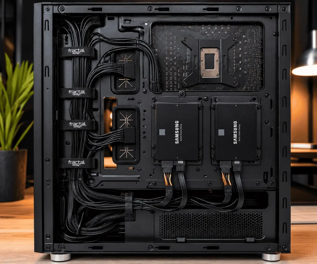 route SATA cables for multiple SSD drives inside a desktop PC