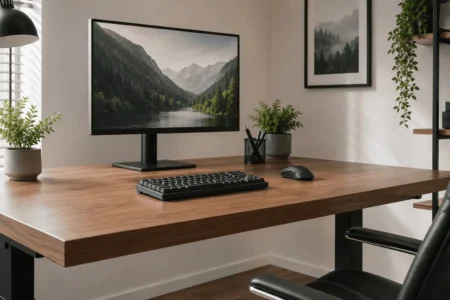 Wireless look for wired peripherals with hidden keyboard and mouse cables