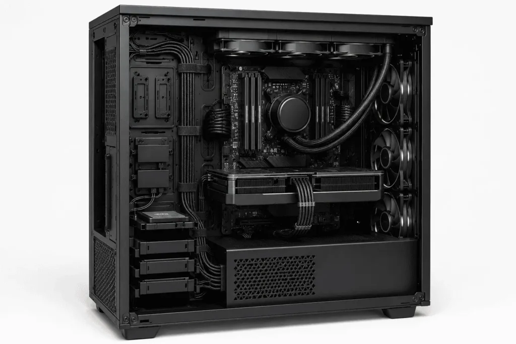 PC Component Guide: Ultimate Cable Management for Every PC Component PC component cable management showing organized PSU, motherboard, GPU, cooling, and storage cables inside a gaming PC.