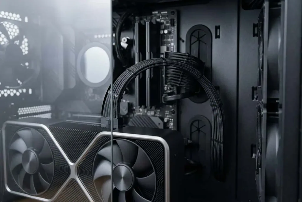 GPU power cable with clearance from the side panel