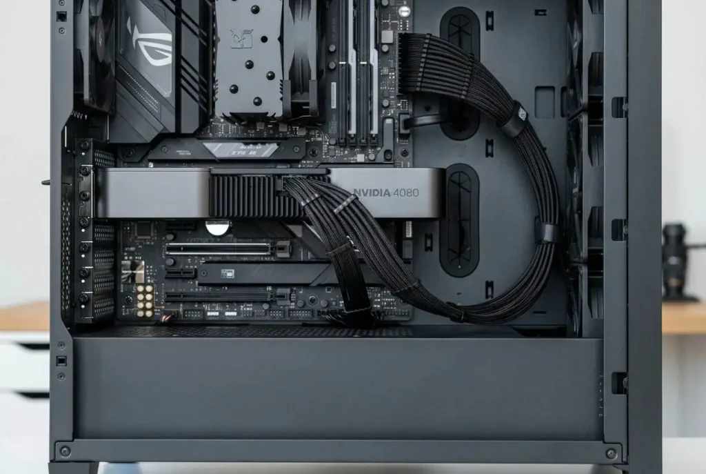 PC cable under tension compared with properly routed cable