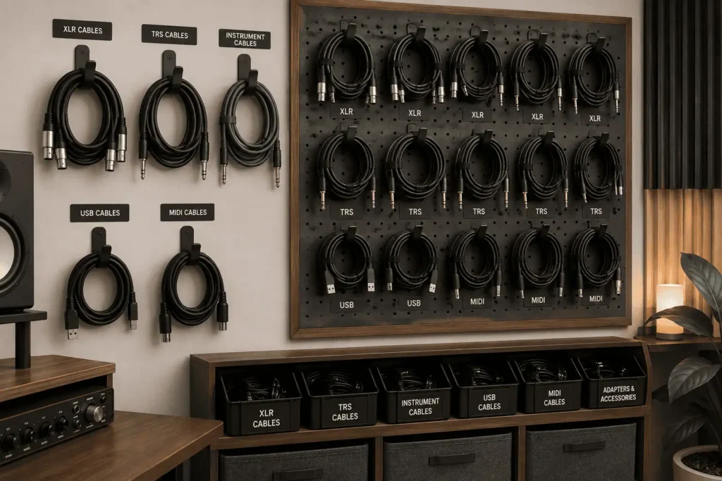 Proper storage for XLR USB MIDI and TRS cables using the over under cable wrapping method